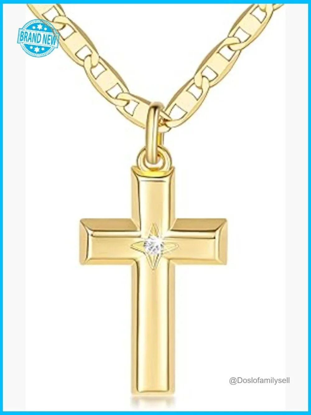 14k Gold Cross Pendant Necklace Minimalist Dainty Chain CZ Stone Gift